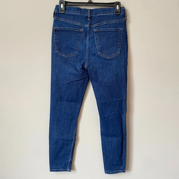 Free People Womens Size 29 Mid-Rise Distressed Dark Wash Skinny Denim Blue Jeans - Picture 12 of 16